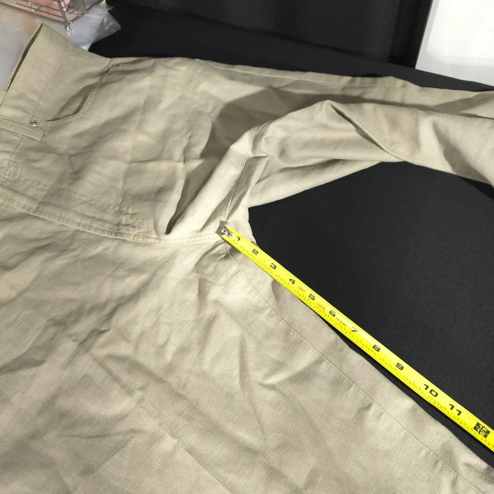 Perry Ellis America Pants Mens 38x30 Khaki Linen Cotton Blend Straight Chino